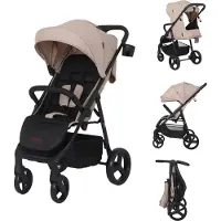 Novi Grande Go Buggy – ab Geburt bis 22 kg – XL-Sonnenverdeck – 5-Punkt-Gurt – komfortabel & kompakt - Sand