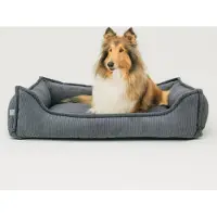 4L Textil HUGO Orthopädisches Hundebett aus Cord Premium-LINE Hundekorb mit Bezug (80x60 cm, Dunkelgrau)