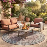 FRAAI In- & Outdoor Teppich Rund - Kairo Medaillon Bordeaux Rot Ø 100 cm