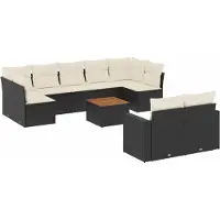 vidaXL 10-tlg. Garten-Sofagarnitur mit Kissen Schwarz Poly Rattan