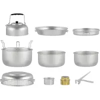 Atom Aluminium Sturmküche 10-teilig für Camping & Outdoor, Kasserolle 2 L, Bratpfanne Ø21,5 cm