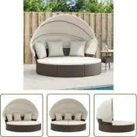 The Living Store Sonneninsel mit Dach und Kissen Braun Poly Rattan