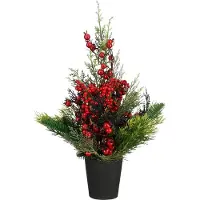 Mica Decorations Zeder Künstlicher Weihnachtsbaum aus im Topf - H45 x Ø18 cm - Rot, Grün