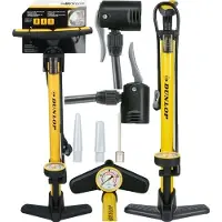 Dunlop Fahrradpumpe mit Manometer - Fahrradpumpe für , Schrader und französische Ventile - Standpumpe inkl. Adapter für Wasserspielzeug und Bälle