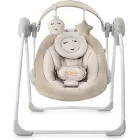 Momi LISS – Elektrische Babywippe klappbar mit Timer, 5 Geschwindigkeiten, 6 Melodien & verstellbarem Spielbogen - Beige