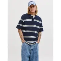 Jack & Jones Polokragenpullover "JORMAINE KNIT STRIPE POLO SN" Baumwolle, relaxed fit