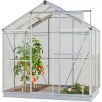 GFP Gewächshaus Glasgewächshaus mit Aluminium-Rahmen inkl. Fundamentrahmen und autom. Fensteröffner 222 x 131 x 211 cm