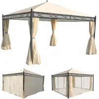 Mendler Pergola Cadiz, Garten Pavillon, stabiles 7cm-Gestell mit Seitenwand + Moskitonetz creme 4x4m