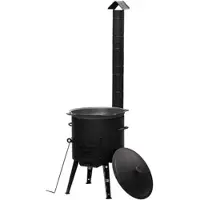 4BIG.fun Ø36 Uchag 2mm stahl Utschak mit Abzugsrohr Utschag Kochen im Freienofen 10L Gusseisen Kazan mit Gusseisen Deckel Kasan Feuerstelle Feldküche