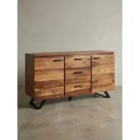 KADIMA DESIGN Stilvolles Sheesham Sideboard mit Baumkanten-Design, Metallgestell. 145x45x82 cm |