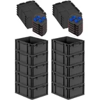 Proregal SuperSparSet 10x Eurobox Nextgen Grip Mit Auflagedeckel Und Blauen Verschlüssen HxBxT 17x30x40cm 16 Liter Schwarz Griffe Geschlossen
