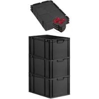 Proregal SuperSparSet 3x Eurobox Nextgen Grip Mit Auflagedeckel Und Roten Verschlüssen HxBxT 32x40x60cm 65 Liter Schwarz Griffe Geschlossen