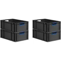 Proregal SuperSparSet 4x Eurobox Nextgen Color HxBxT 22x40x60cm 44 Liter Griffe Blau Offen Schwarz Eurobehälter Transportbox Transportbehälter