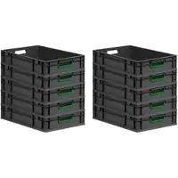 Proregal SparSet 10x Eurobox NextGen Color, HxBxT 12x40x60cm, 23 Liter, Griffe grün offen, Schwarz, Eurobehälter, Transportbehälter