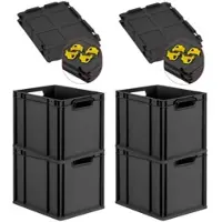 Proregal SuperSparSet 4x Eurobox Nextgen Grip Mit Scharnierdeckel Und Gelben Verschlüssen HxBxT 32x30x40cm 30 Liter Schwarz Griffe Offen