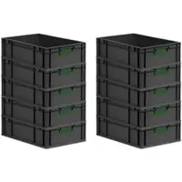Proregal SparSet 10x Eurobox Nextgen Color HxBxT 17x40x60cm 34 Liter Griffe Grün Geschlossen Schwarz Eurobehälter Transportbox Transportbehälter