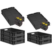 Proregal SuperSparSet 5x Eurobox Nextgen Grip Mit Scharnierdeckel Und Gelben Verschlüssen HxBxT 12x40x60cm 23 Liter Schwarz Griffe Offen
