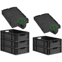 Proregal SuperSparSet 5x Eurobox Nextgen Grip Mit Auflagedeckel Und Grünen Verschlüssen HxBxT 17x40x60cm 34 Liter Schwarz Griffe Offen