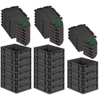 Proregal SuperSparSet 16x Eurobox Nextgen Grip Mit Scharnierdeckel Und Grünen Verschlüssen HxBxT 12x30x40cm 11 Liter Schwarz Griffe Geschlossen