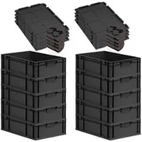 Proregal SuperSparSet 10x Eurobox Nextgen Grip Mit Scharnierdeckel Und Schwarzen Verschlüssen HxBxT 17x40x60cm 34 Liter Schwarz Griffe Geschlossen