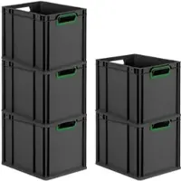 Proregal SparSet 5x Eurobox Nextgen Color HxBxT 32x30x40cm 30 Liter Griffe Grün Offen Schwarz Eurobehälter Transportbox Transportbehälter