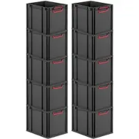 Proregal SparSet 10x Eurobox Nextgen Color HxBxT 32x30x40cm 30 Liter Griffe Rot Geschlossen Schwarz Eurobehälter Transportbox Transportbehälter