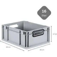 Proregal SuperSparSet 10x Eurobox NextGen Color, HxBxT 17x30x40cm, 16 Liter, Griffe schwarz offen, Grau, Eurobehälter, Transportbehälter