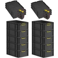 Proregal SuperSparSet 10x Eurobox Nextgen Color Mit Scharnierdeckel HxBxT 22x40x60cm 44 Liter Schwarz Griffe Gelb Geschlossen Eurobehälter