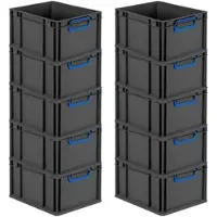 Proregal SparSet 10x Eurobox Nextgen Color HxBxT 22x30x40cm 20 Liter Griffe Blau Geschlossen Schwarz Eurobehälter Transportbox Transportbehälter