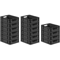 Proregal SuperSparSet 16x Eurobox NextGen Color, HxBxT 12x30x40cm, 11 Liter, Griffe schwarz offen, Schwarz, Eurobehälter, Transportbehälter