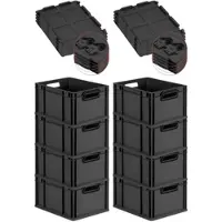 Proregal SuperSparSet 8x Eurobox Nextgen Color Mit Scharnierdeckel HxBxT 22x30x40cm 20 Liter Schwarz Griffe Schwarz Offen Eurobehälter Transportbox