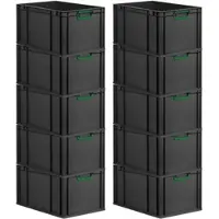 Proregal SparSet 10x Eurobox Nextgen Color HxBxT 32x40x60cm 65 Liter Griffe Grün Geschlossen Schwarz Eurobehälter Transportbox Transportbehälter