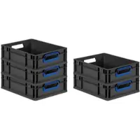 Proregal SparSet 5x Eurobox NextGen Color, HxBxT 12x30x40cm, 11 Liter, Griffe blau offen, Schwarz, Eurobehälter, Transportbehälter