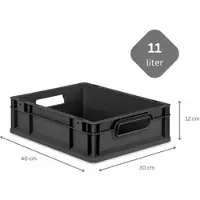 Proregal Eurobox Nextgen Grip HxBxT 12x30x40cm 11 Liter Griffe Offen Schwarz Eurobehälter Transportbox Transportbehälter