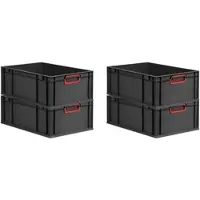 Proregal SuperSparSet 4x Eurobox Nextgen Color HxBxT 22x40x60cm 44 Liter Griffe Rot Geschlossen Schwarz Eurobehälter Transportbox Transportbehälter