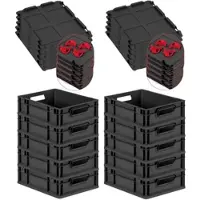 Proregal SparSet 10x Eurobox Nextgen Grip Mit Auflagedeckel Und Roten Verschlüssen HxBxT 12x30x40cm 11 Liter Schwarz Griffe Offen