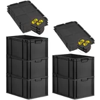 Proregal SparSet 5x Eurobox Nextgen Grip Mit Auflagedeckel Und Gelben Verschlüssen HxBxT 32x40x60cm 65 Liter Schwarz Griffe Geschlossen
