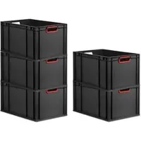 Proregal SparSet 5x Eurobox Nextgen Color HxBxT 32x40x60cm 65 Liter Griffe Rot Offen Schwarz Eurobehälter Transportbox Transportbehälter