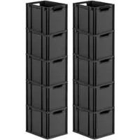 Proregal SparSet 10x Eurobox NextGen Grip, HxBxT 32x30x40cm, 30 Liter, Griffe offen, Schwarz, Eurobehälter, Transportbehälter