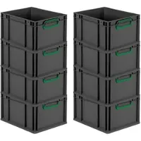 Proregal SuperSparSet 8x Eurobox Nextgen Color HxBxT 22x30x40cm 20 Liter Griffe Grün Geschlossen Schwarz Eurobehälter Transportbox Transportbehälter