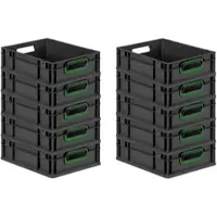 Proregal SparSet 10x Eurobox Nextgen Color HxBxT 12x30x40cm 11 Liter Griffe Grün Offen Schwarz Eurobehälter Transportbox Transportbehälter
