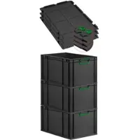 Proregal SuperSparSet 3x Eurobox Nextgen Color Mit Scharnierdeckel HxBxT 32x40x60cm 65 Liter Schwarz Griffe Grün Geschlossen Eurobehälter Transportbox