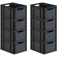 Proregal SuperSparSet 8x Eurobox Nextgen Color HxBxT 22x30x40cm 20 Liter Griffe Blau Offen Schwarz Eurobehälter Transportbox Transportbehälter