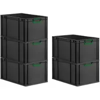 Proregal SparSet 5x Eurobox Nextgen Color HxBxT 32x40x60cm 65 Liter Griffe Grün Geschlossen Schwarz Eurobehälter Transportbox Transportbehälter