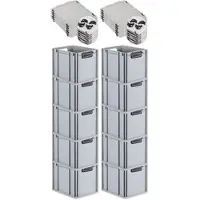 Proregal SparSet 10x Eurobox NextGen Color mit Auflagedeckel & Verschlüsse, HxBxT 32x30x40cm, 30L, Grau, Griffe schwarz offen, Eurobehälter