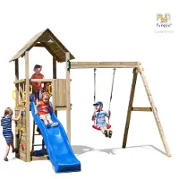 Fungoo , Spielturm "Carol 2", natur, mit Rutsche, Schaukel und Kletterwand