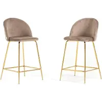 Idea New Garden Srl Set mit 2 Innenhockern aus gepolstertem Samt mit Metallbeinen – modernes, elegantes Design, ideal für Kücheninseln und Essbereiche – SARA XL – Turteltaube/Gold