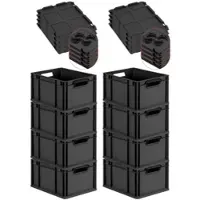 Proregal SuperSparSet 8x Eurobox Nextgen Grip Mit Auflagedeckel Und Schwarzen Verschlüssen HxBxT 22x30x40cm 20 Liter Schwarz Griffe Offen
