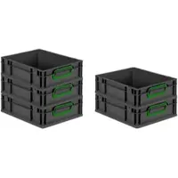 Proregal SparSet 5x Eurobox Nextgen Color HxBxT 12x30x40cm 11 Liter Griffe Grün Geschlossen Schwarz Eurobehälter Transportbox Transportbehälter