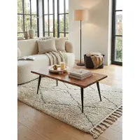 KADIMA DESIGN Couchtisch 110x60x40 cm Sheesham Massivholz Sofatisch mit Baumkante, Wohnzimmertisch Kaffeetisch Eckig mit Metall-Gestell, Großer Tisch Beistelltisch Wohnzimmer Modern